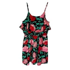 ELLE Sundress Layered Ruffled Adjustable Strap Floral Pink Black Green Women S